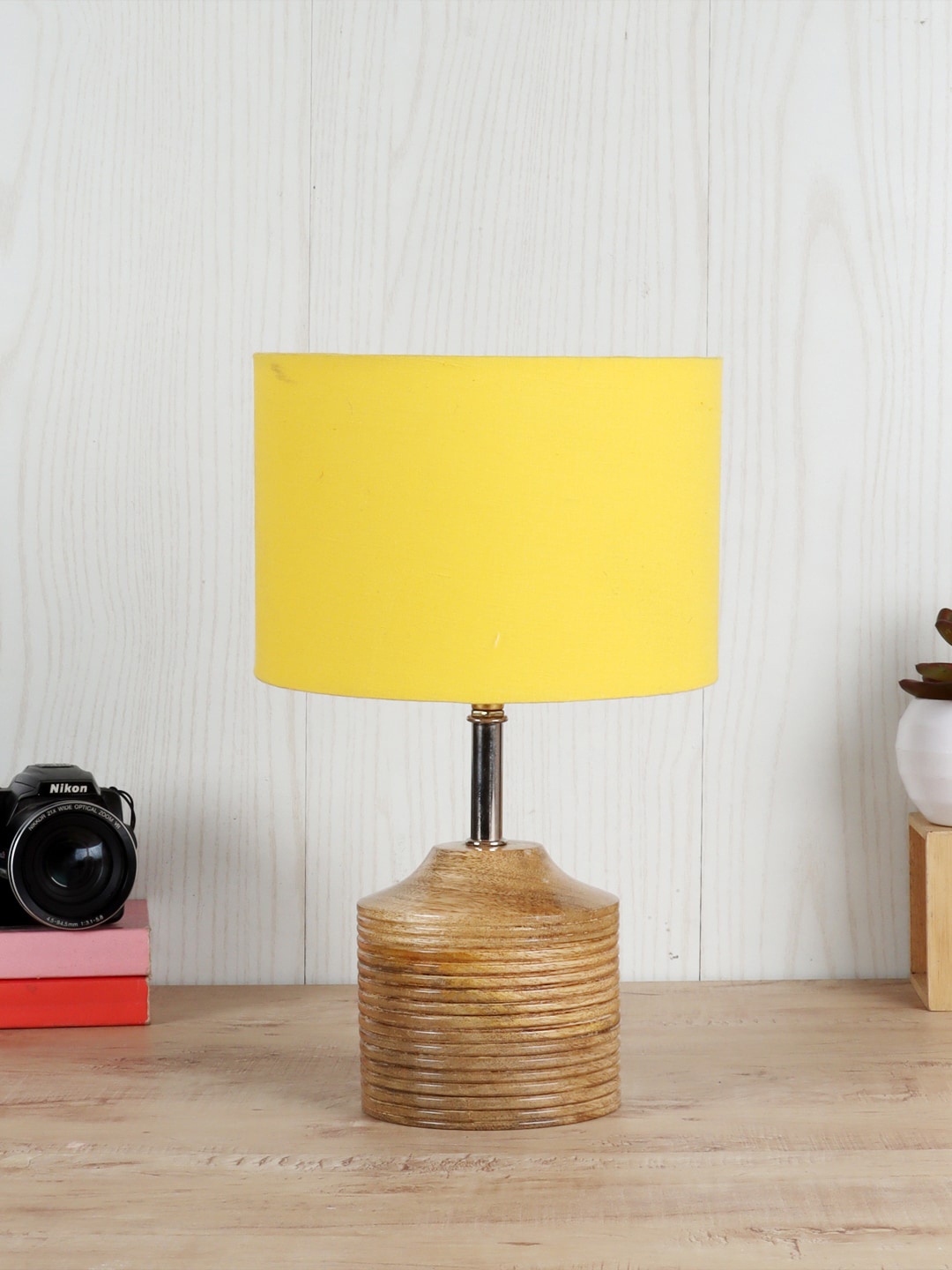 

Devansh Yellow Wood Table Lamp with Cotton Shade