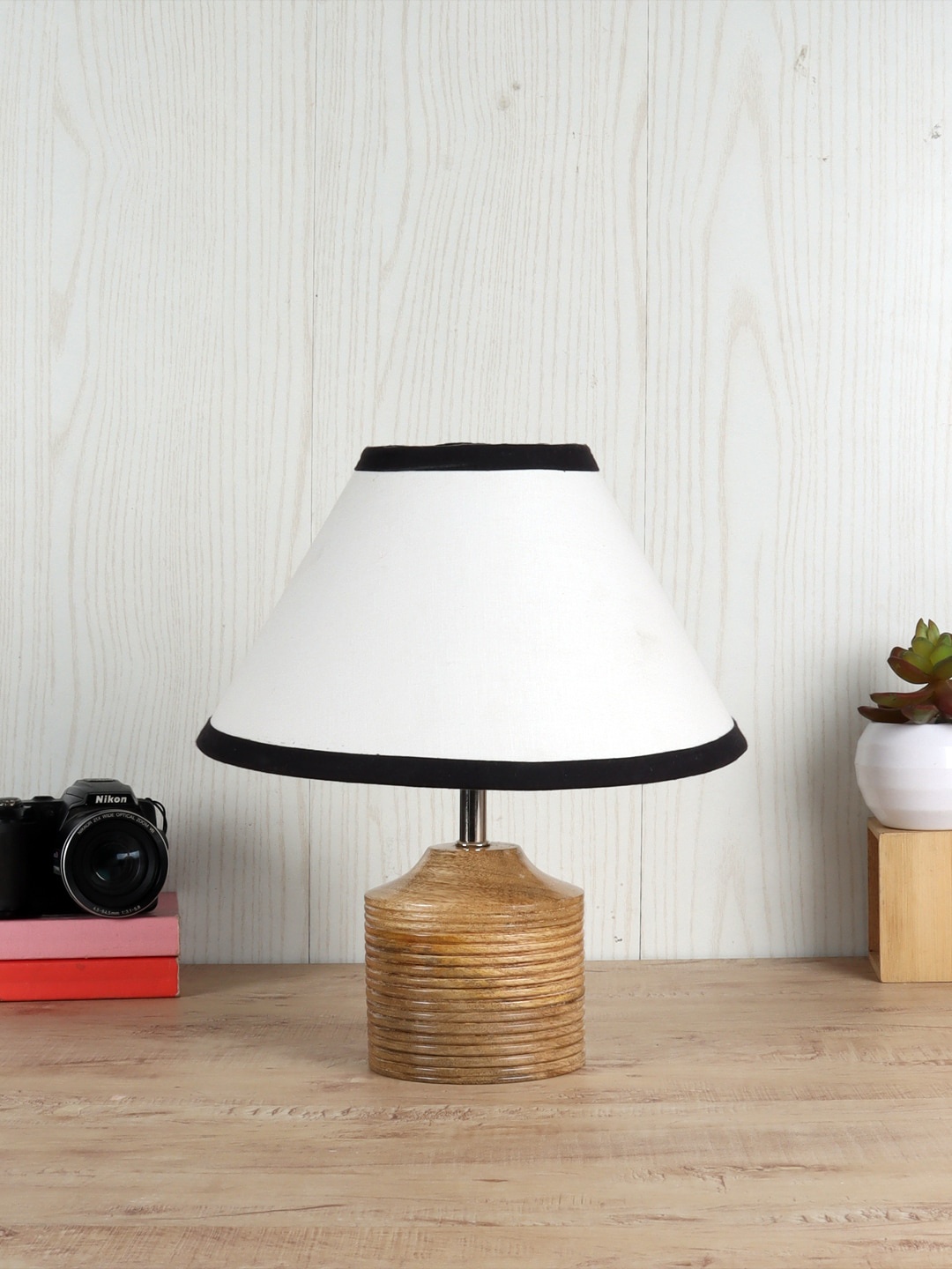 

Devansh White & Black Wooden Table Lamp with Cotton Shade