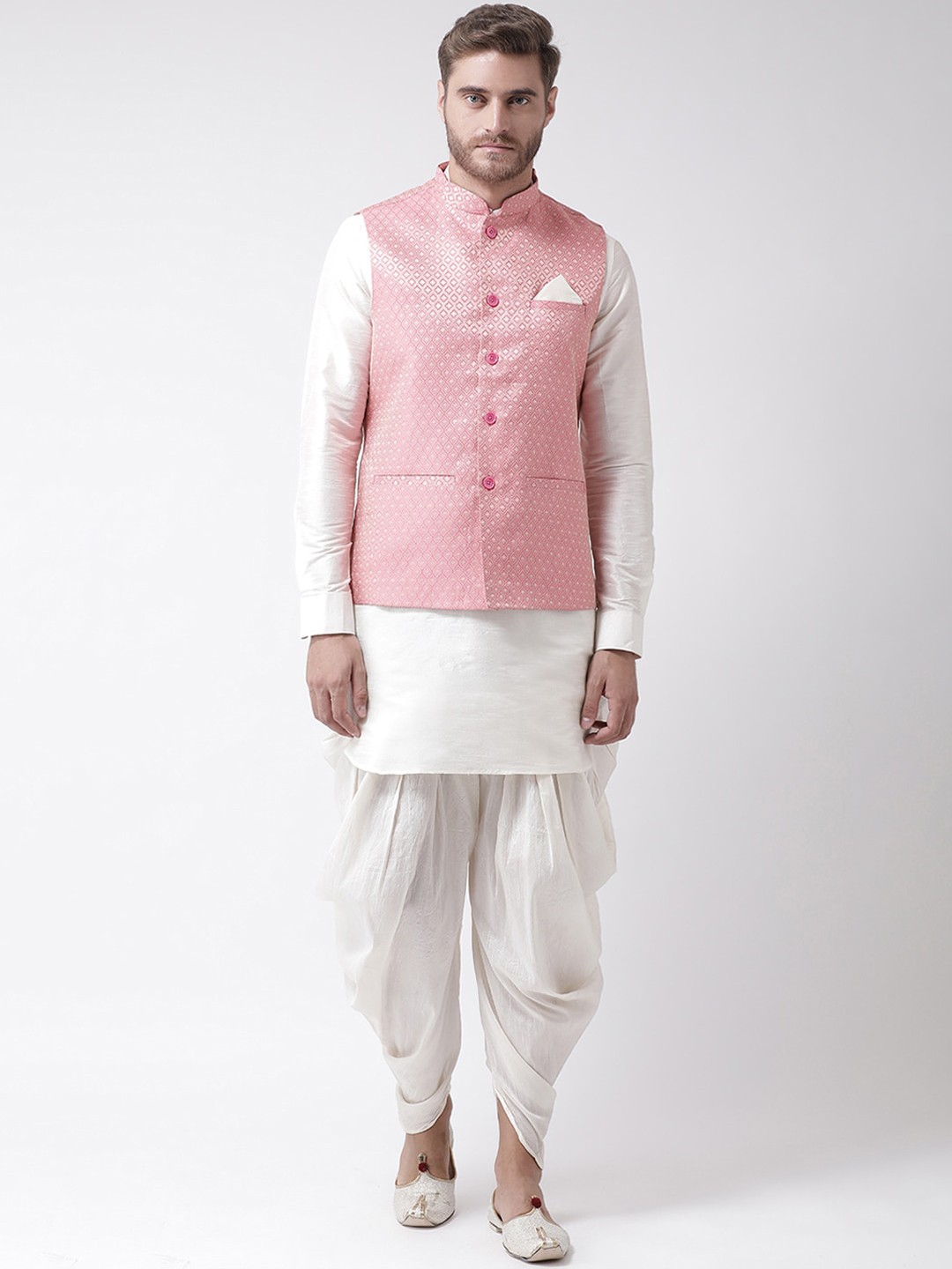 

DEYANN Men Pink Dupion Silk Kurta with Patiala