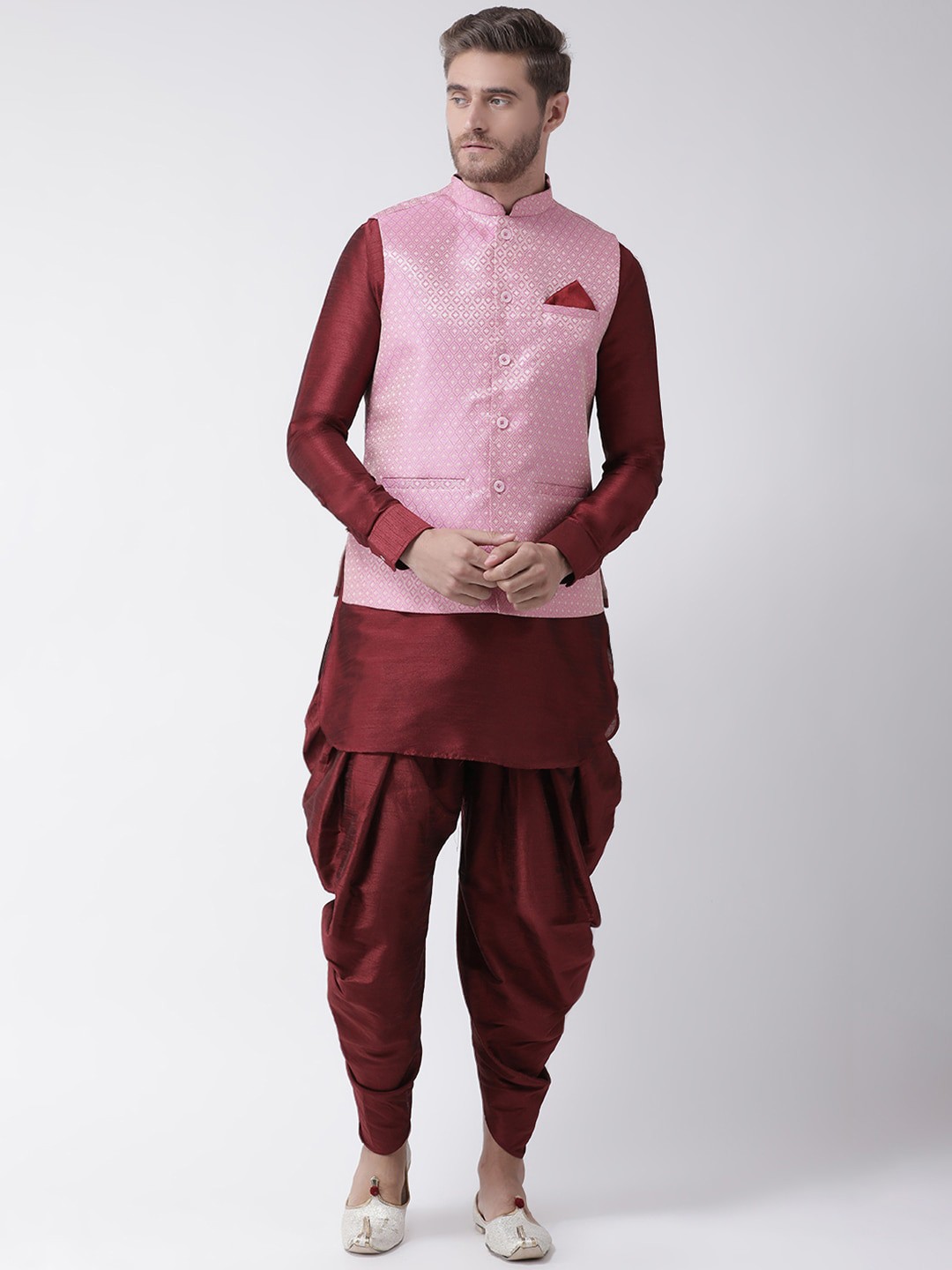 

DEYANN Men Pink Layered Dupion Silk Kurta with Patiala