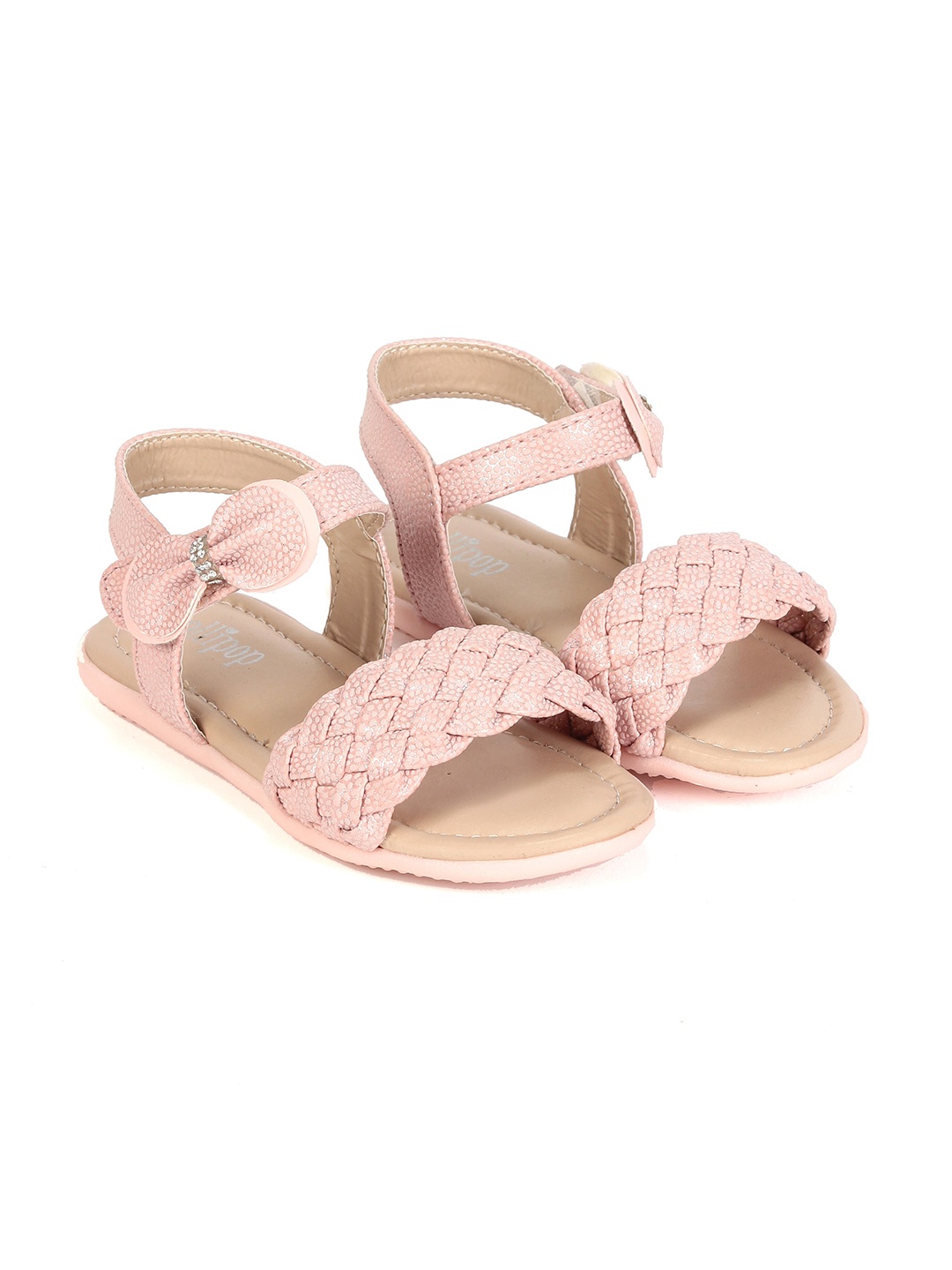 

Lil Lollipop Girls Pink Woven Design Open Toe Flats