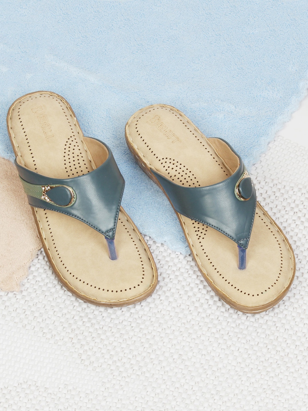 

Denill Women Blue T-Strap Flats with Laser Cuts