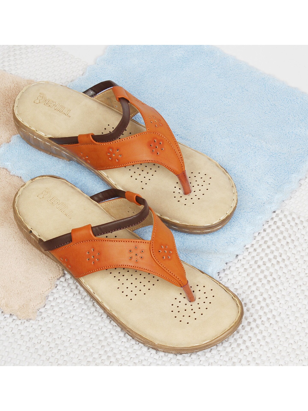 

Denill Women Tan T-Strap Flats with Laser Cuts