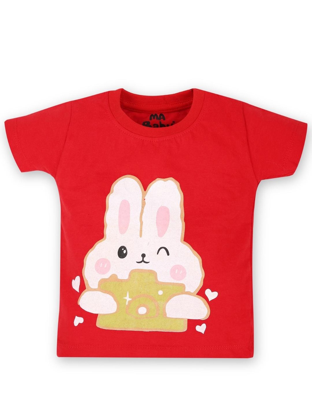 

MA Baby Kids Red Printed Raw Edge T-shirt