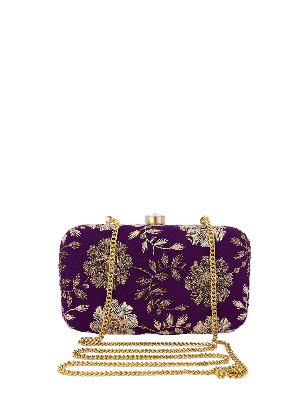 

REZZY Purple & Gold-Toned Embellished Box Clutch