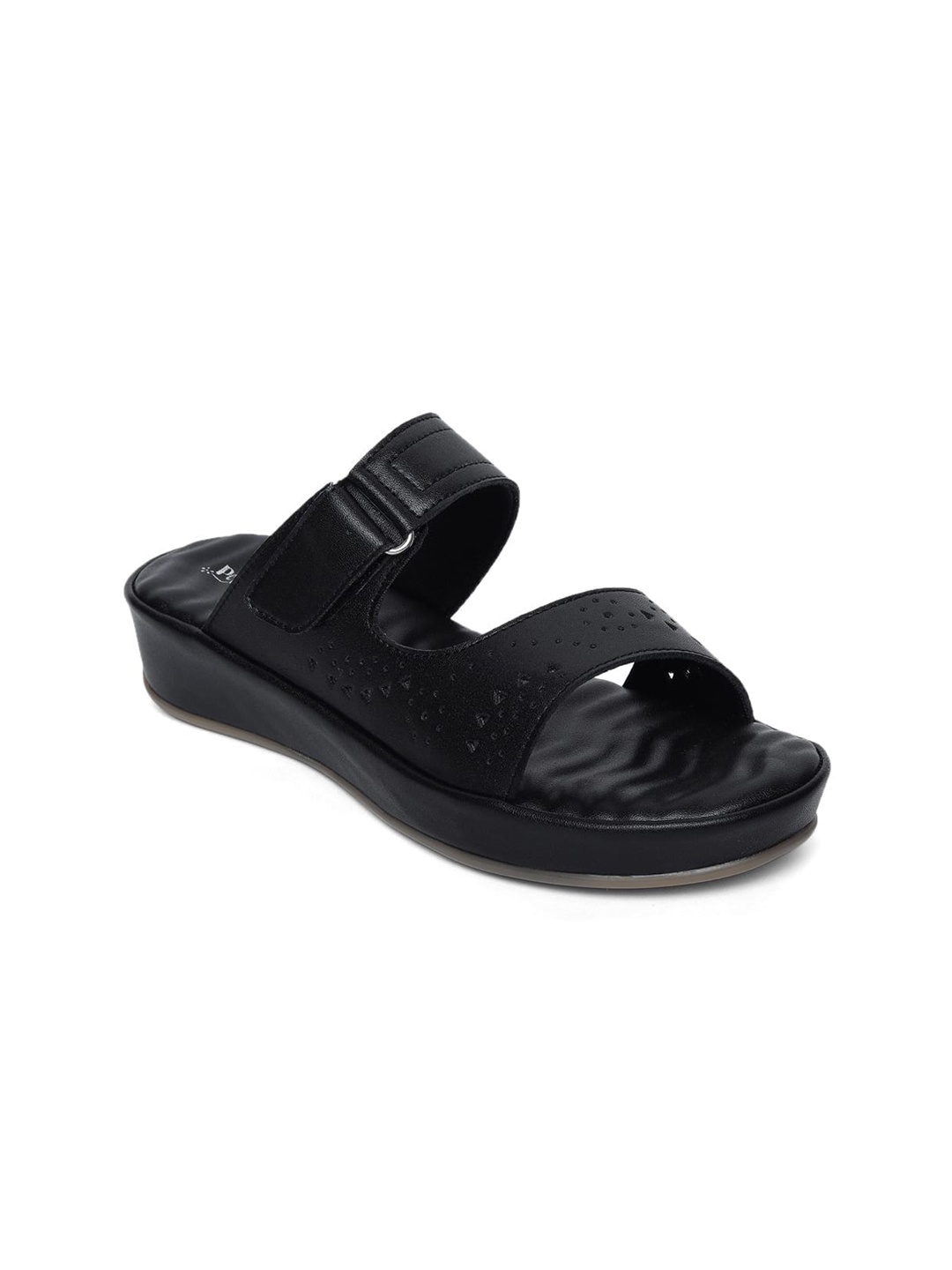 

PEPITOES Black Textured Comfort Mules with Laser Cuts