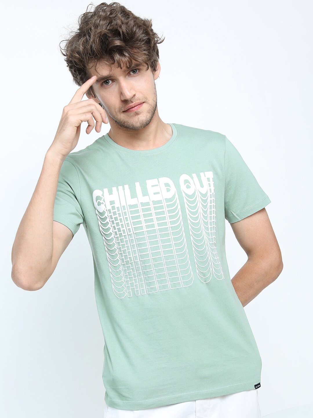 

HIGHLANDER Men Green Typography Printed Slim Fit T-shirt