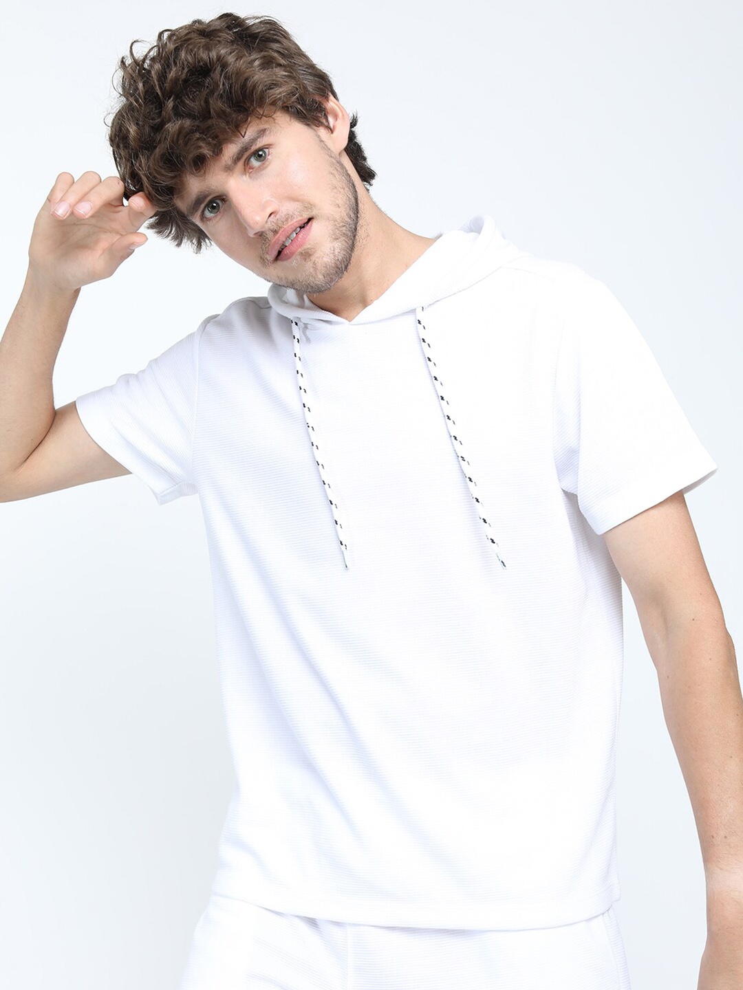 

HIGHLANDER Structured Hooded Regular Fit T-shirt, White