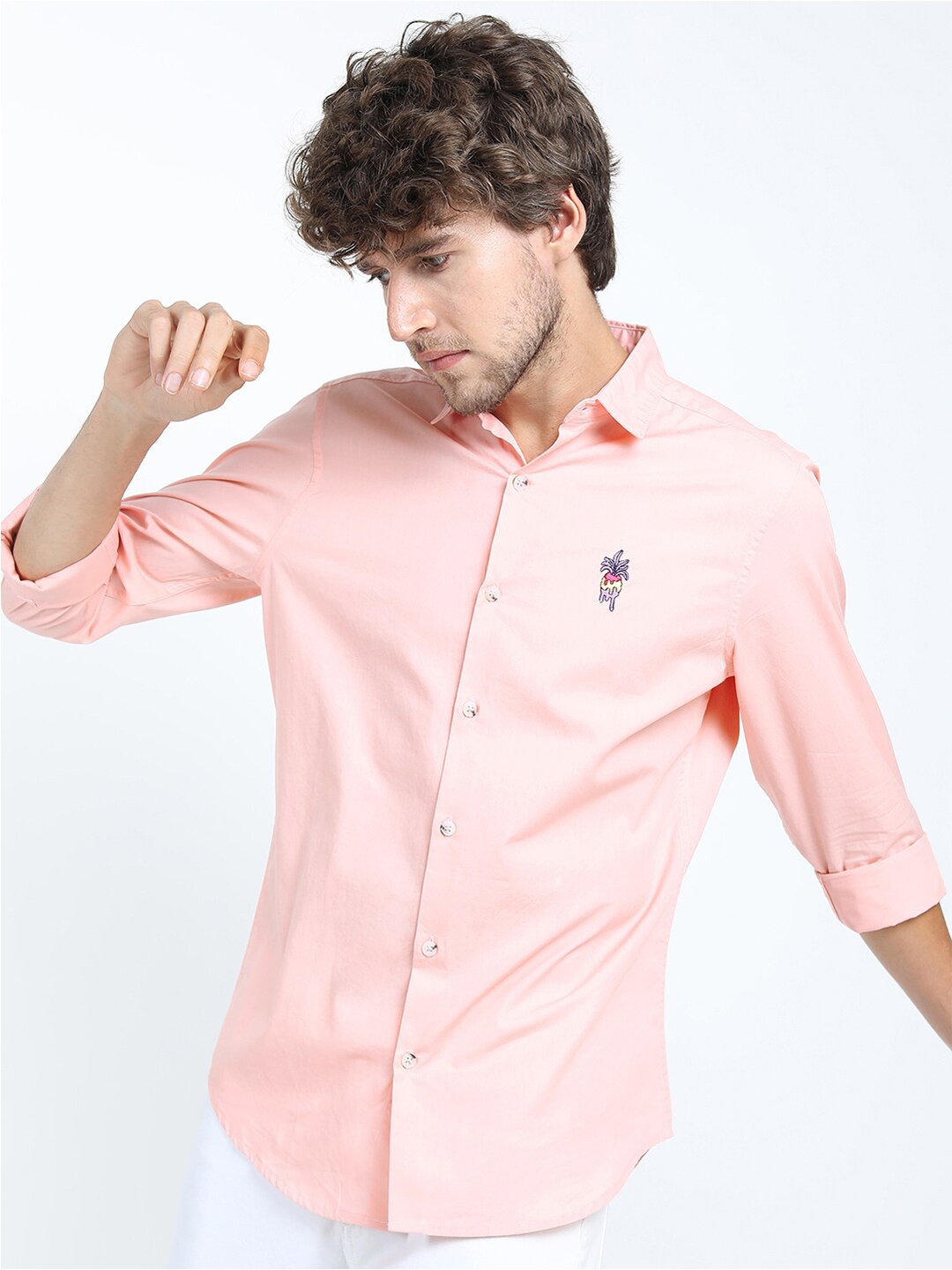 

HIGHLANDER Men Peach-Coloured Slim Fit Casual Shirt