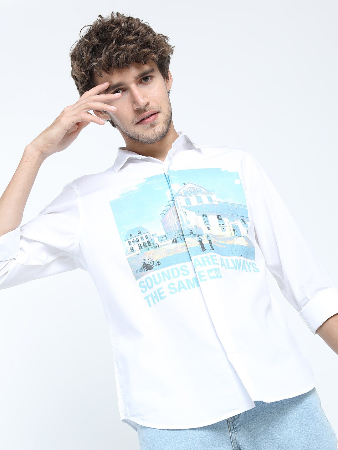 

HIGHLANDER Men White Slim Fit Printed Casual Shirt