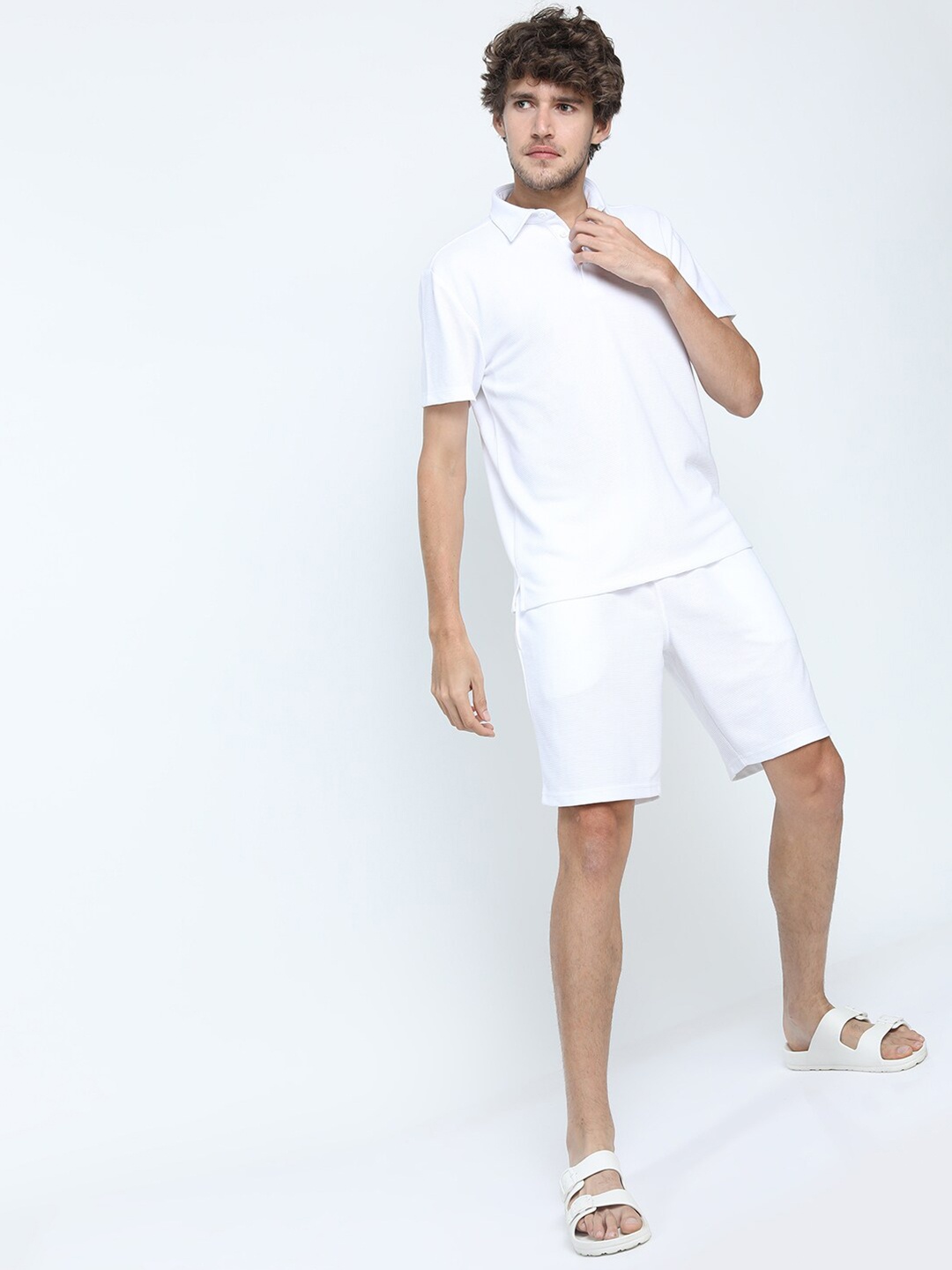 

KETCH Men White Striped Polo Collar Structured Slim Fit T-shirt