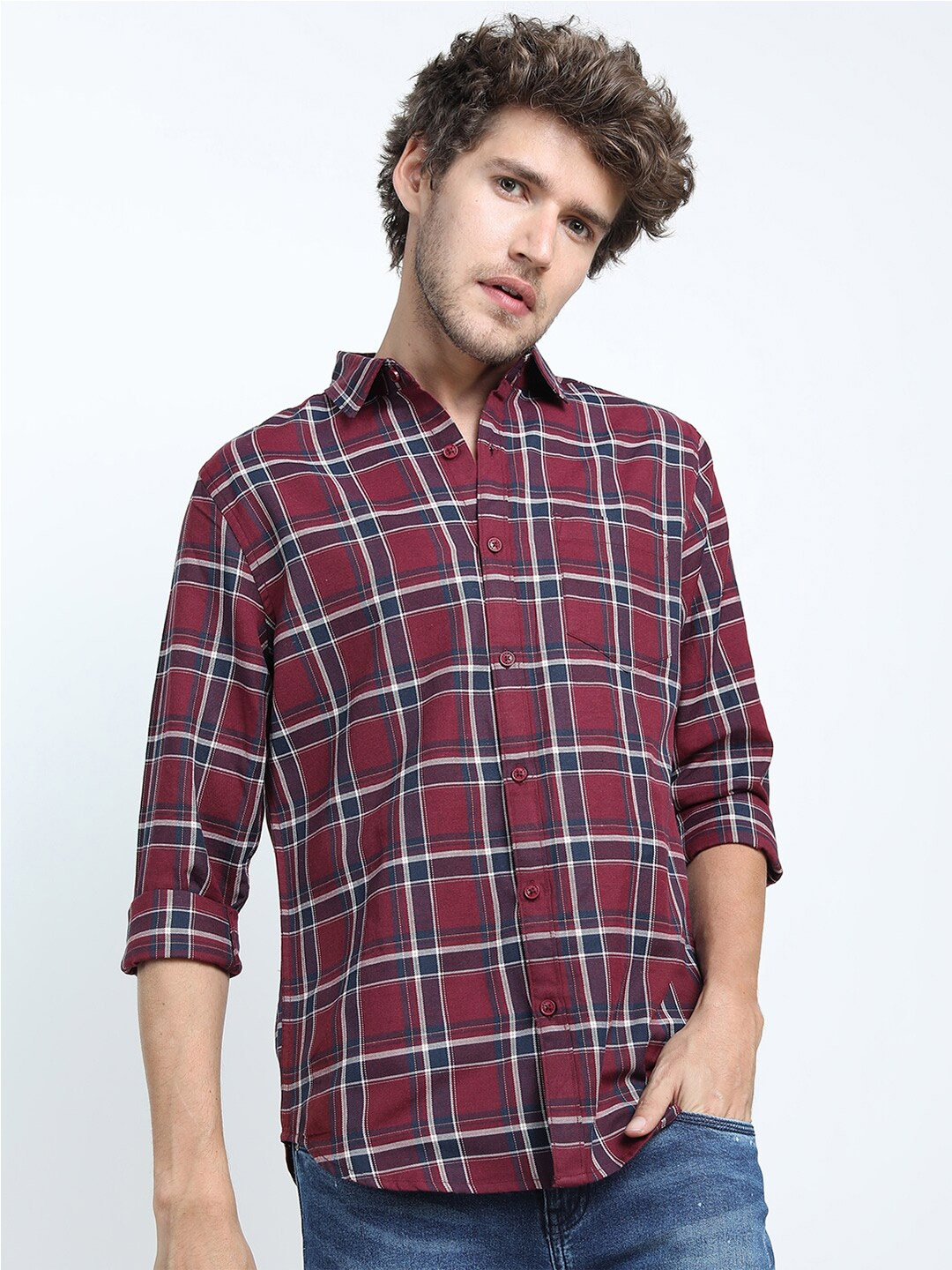 

KETCH Men Red Slim Fit Tartan Checked Casual Shirt