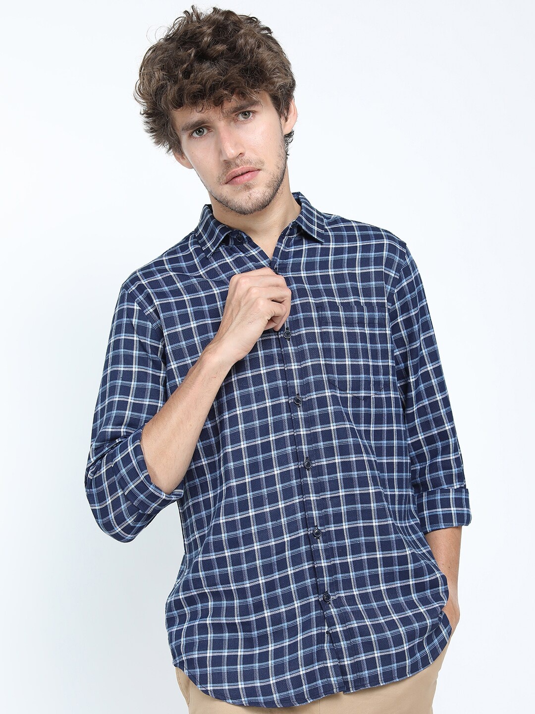 

KETCH Men Navy Blue & White Slim Fit Tartan Checks Checked Casual Shirt