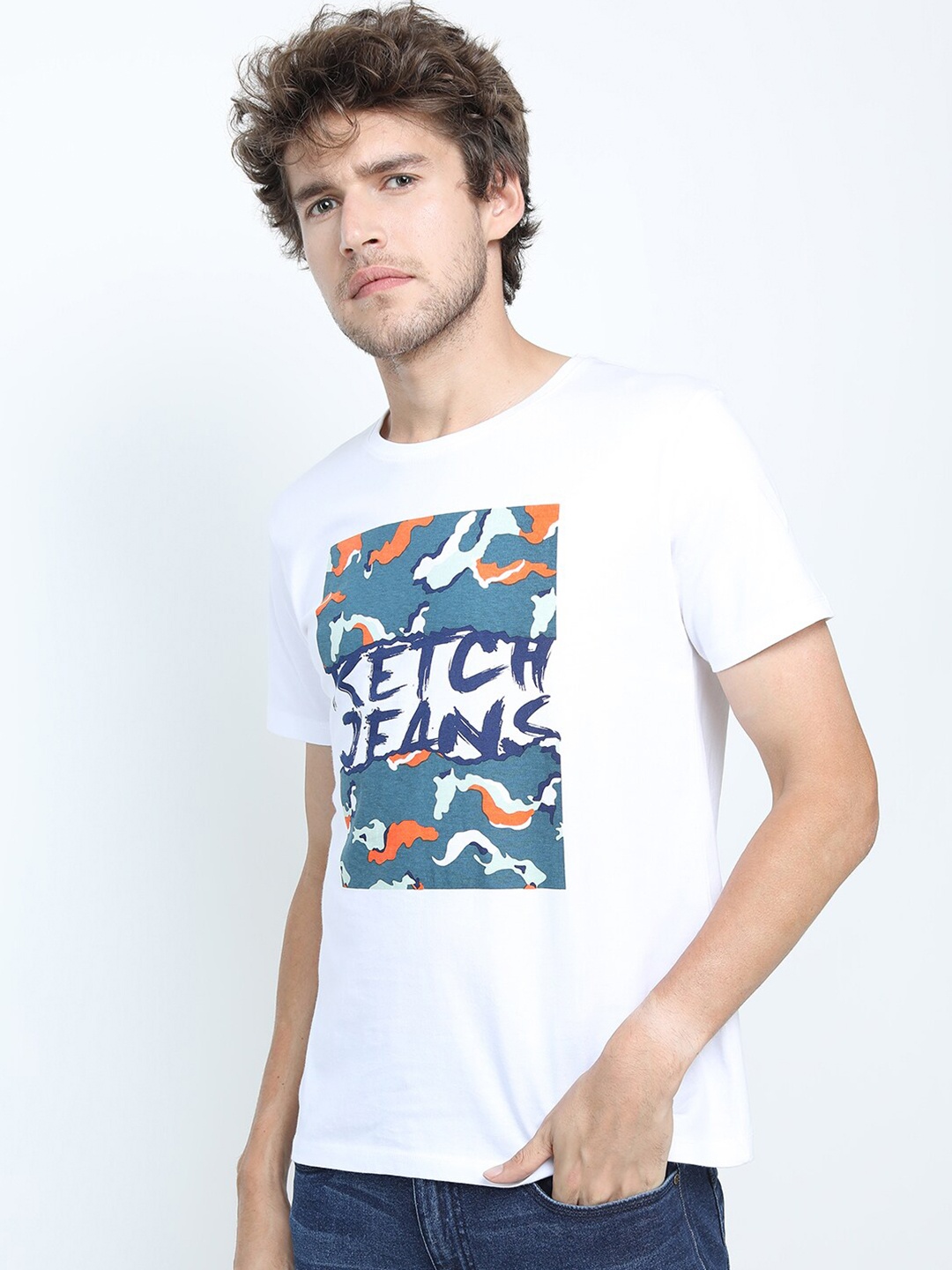 

KETCH Men White Printed Slim Fit Cotton T-shirt