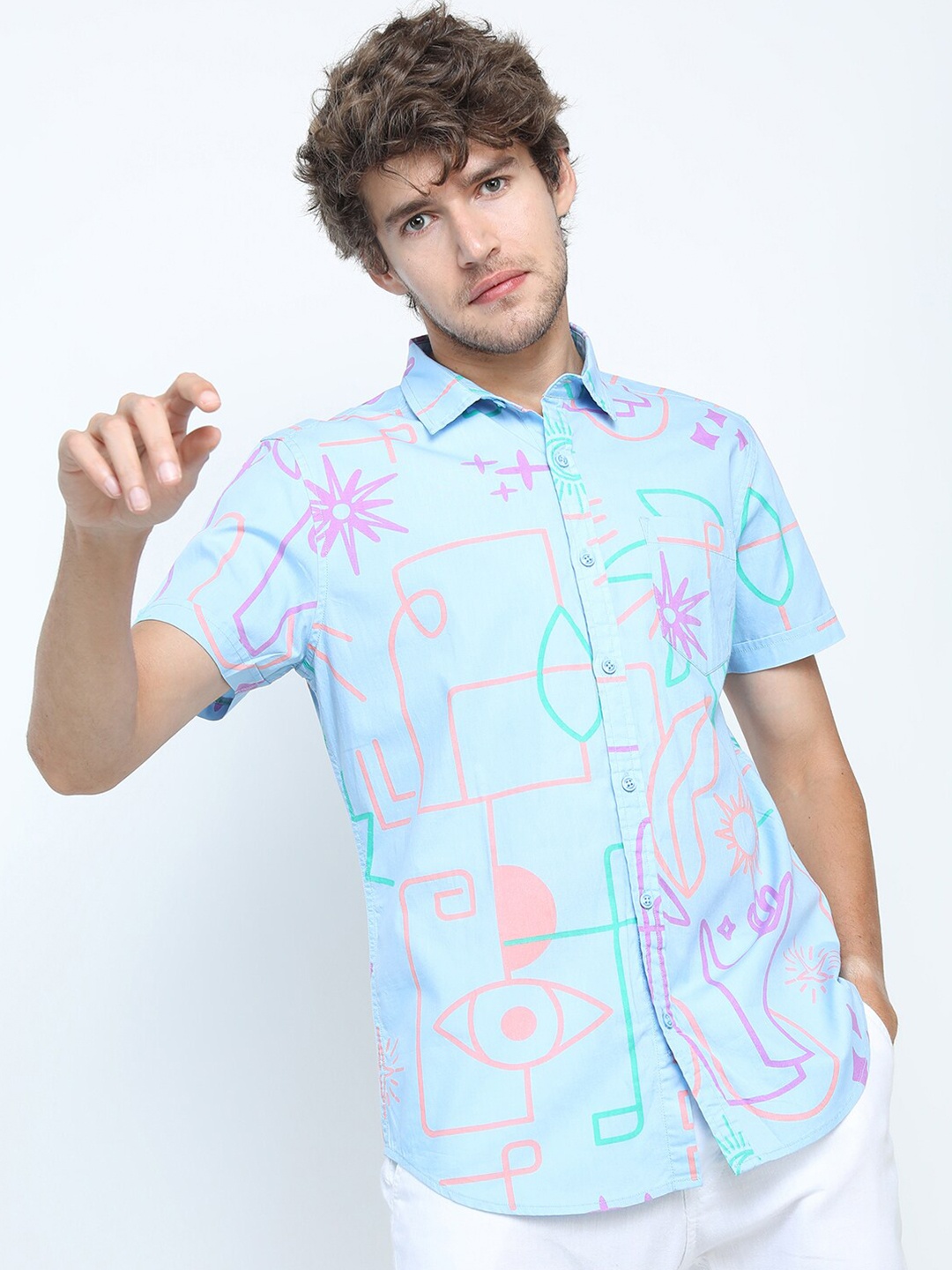 

LOCOMOTIVE Men Blue Slim Fit Printed Casual Shirt