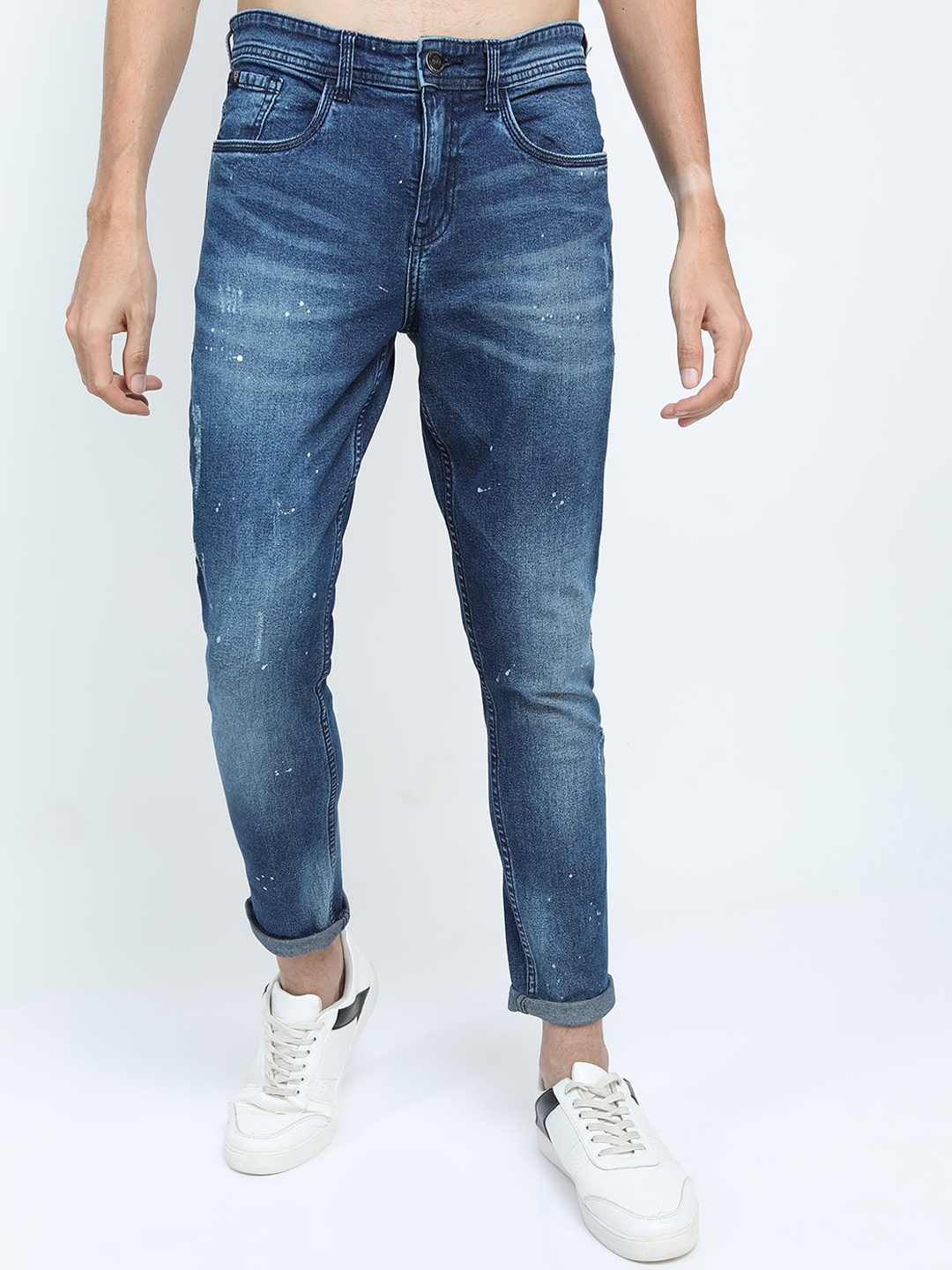 

LOCOMOTIVE Men Blue Tapered Fit Low Distress Heavy Fade Stretchable Jeans