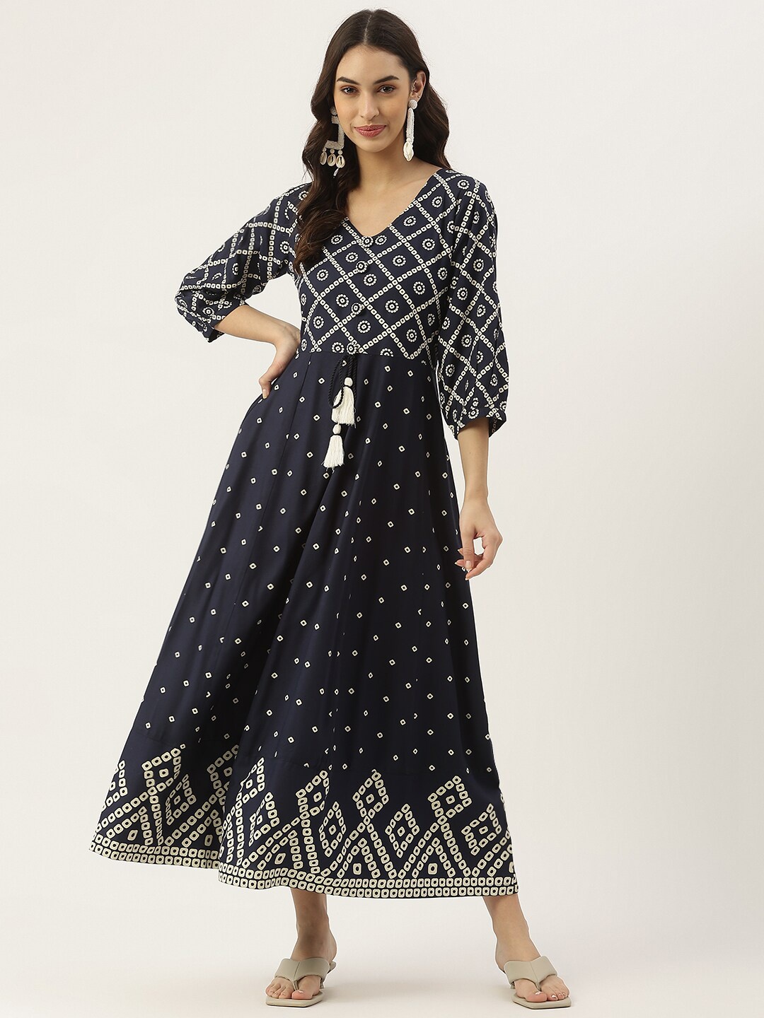 

Rustorange Blue & White Ethnic Motifs Maxi Dress