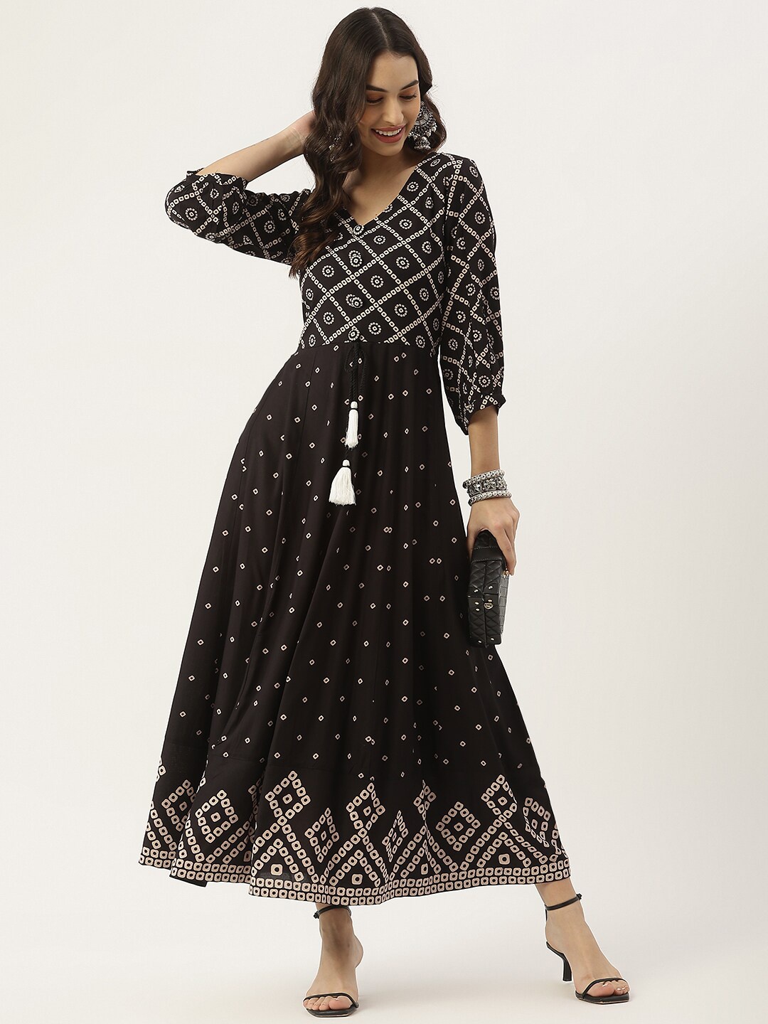 

Rustorange Women Black Bandhani Printed Maxi Dress