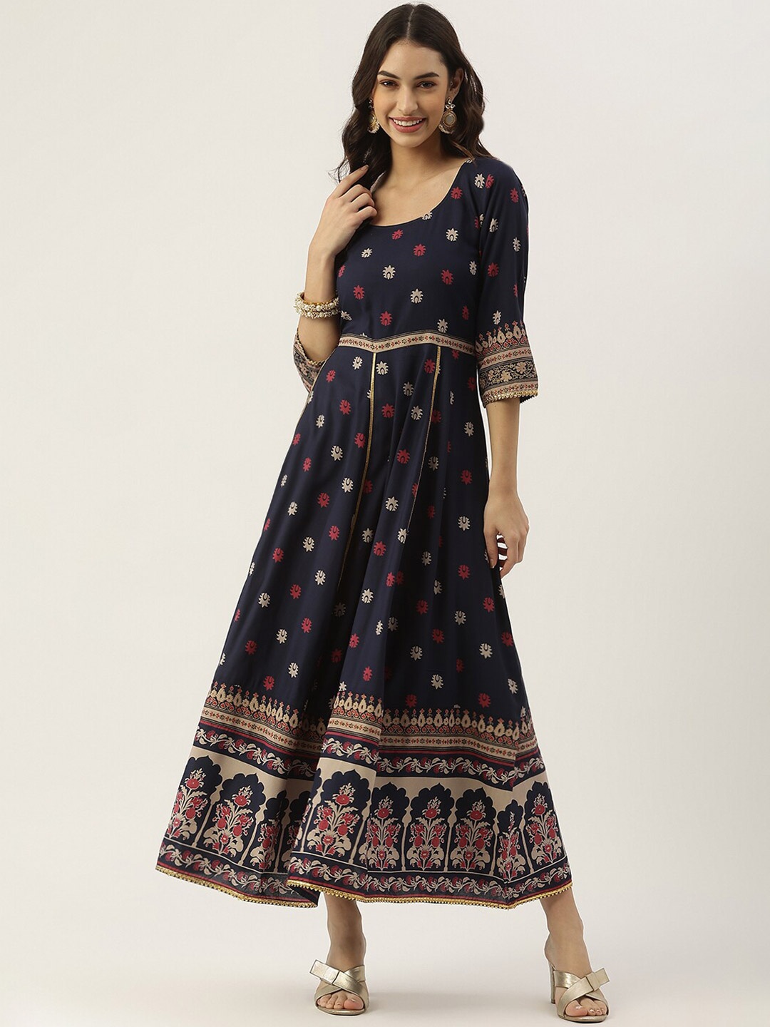 

Rustorange Blue Ethnic Motifs Maxi Dress