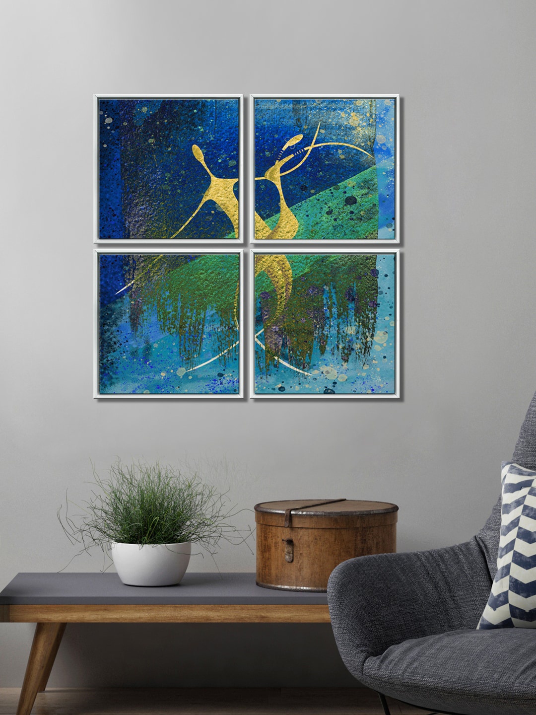 

999Store Set of 4 Blue Dancing Art Canvas Painting