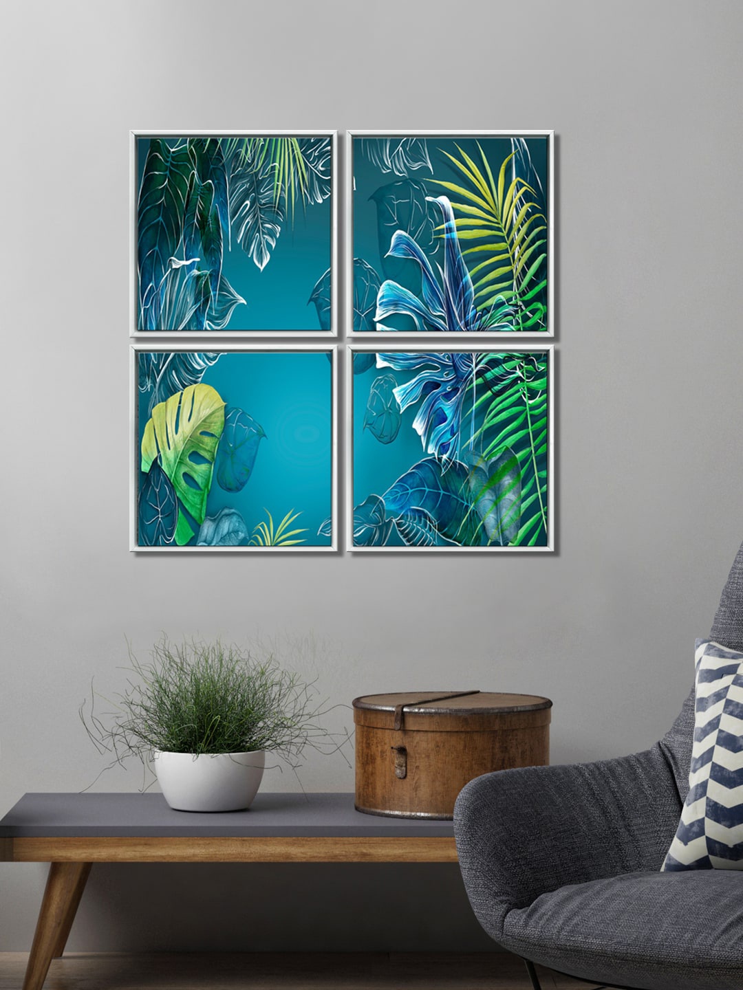 

999Store Multi Colour Set Of 4 Leaves Canvas Painting Wall Art