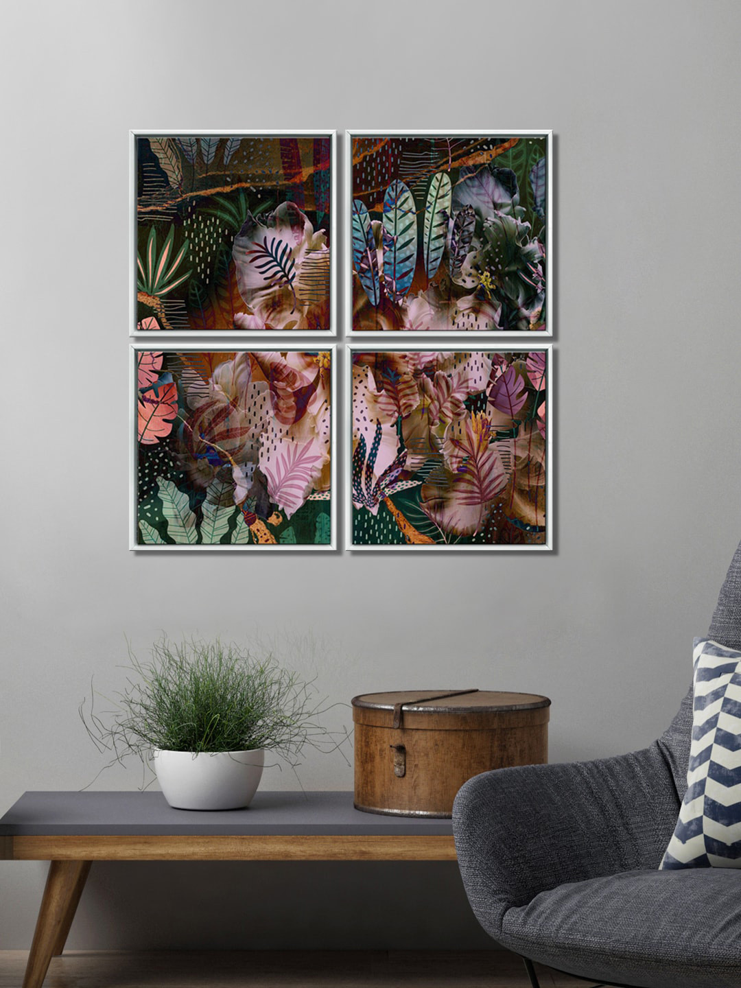 

999Store Set of 4 Multi-Coloured Flower And Leaves Canvas Wall Art
