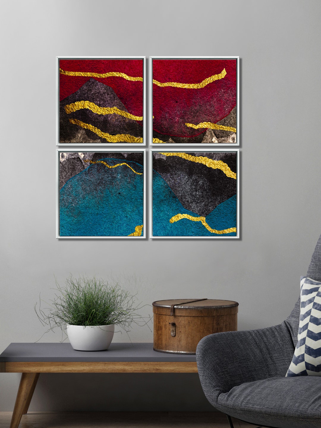 

999Store Set of 4 Multi-Coloured Abstract Mountain Canvas Painting Wall Art