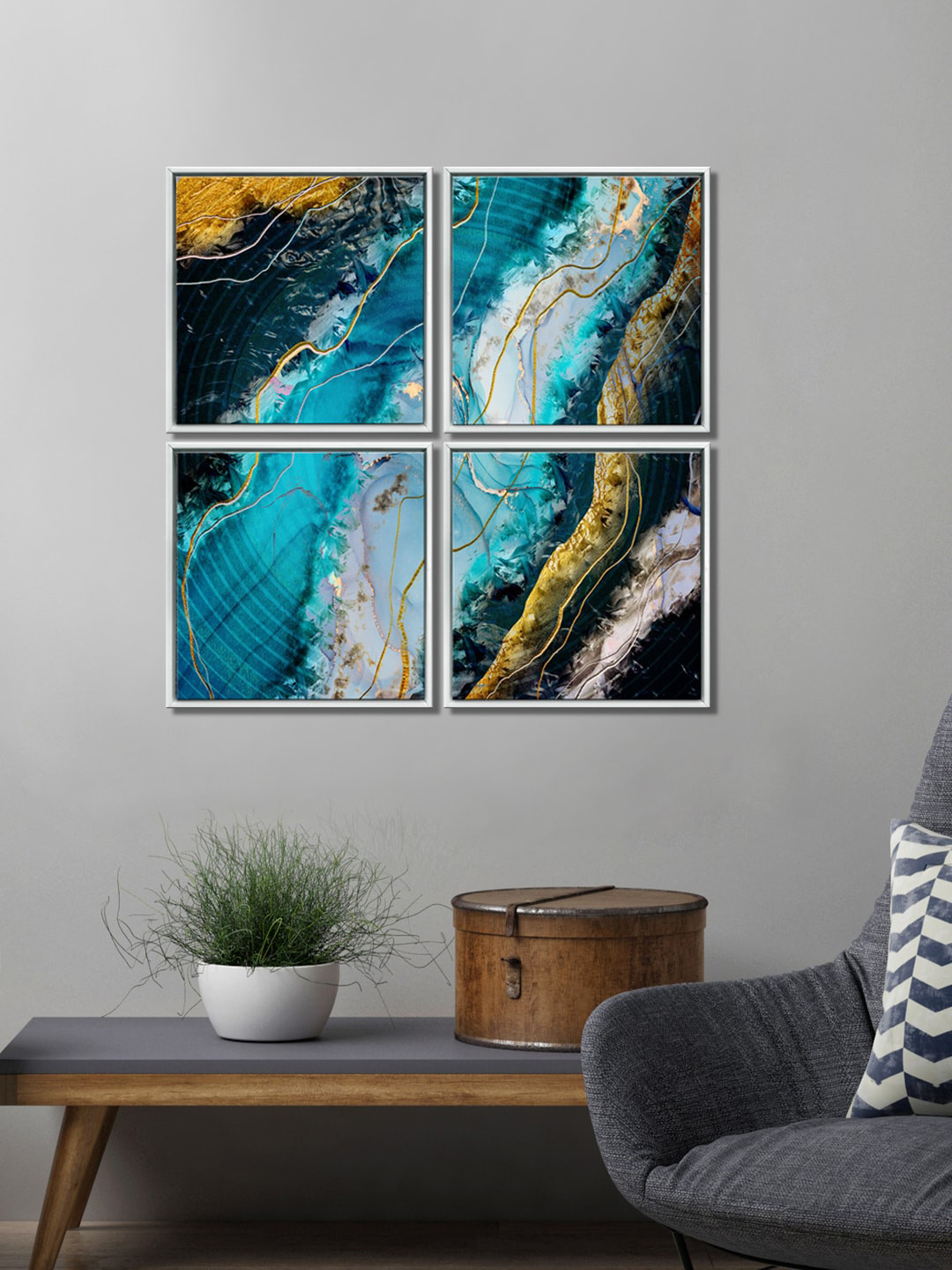 

999Store Set Of 4 Canvas Painting Wall Art, Blue