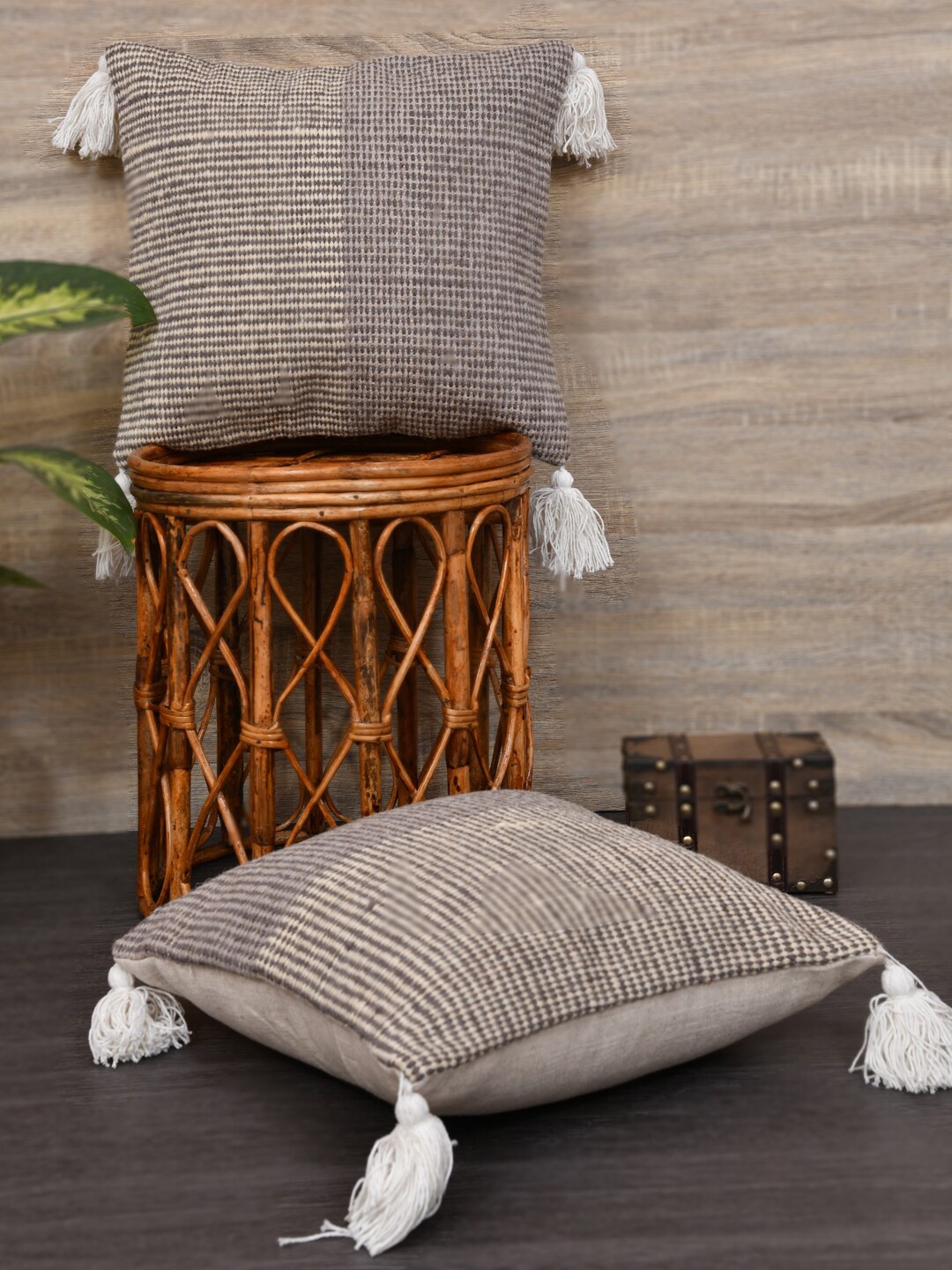 

Gulaab Jaipur Brown & Cream Set of 2 Square Cotton Cushion Covers