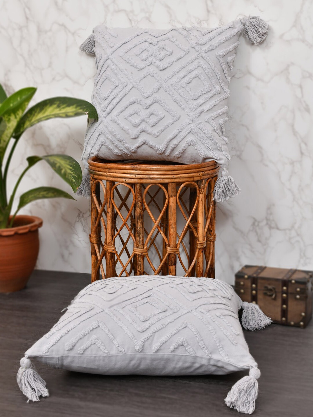 

Gulaab Jaipur Grey Set of 2 Embroidered Square Cushion Covers