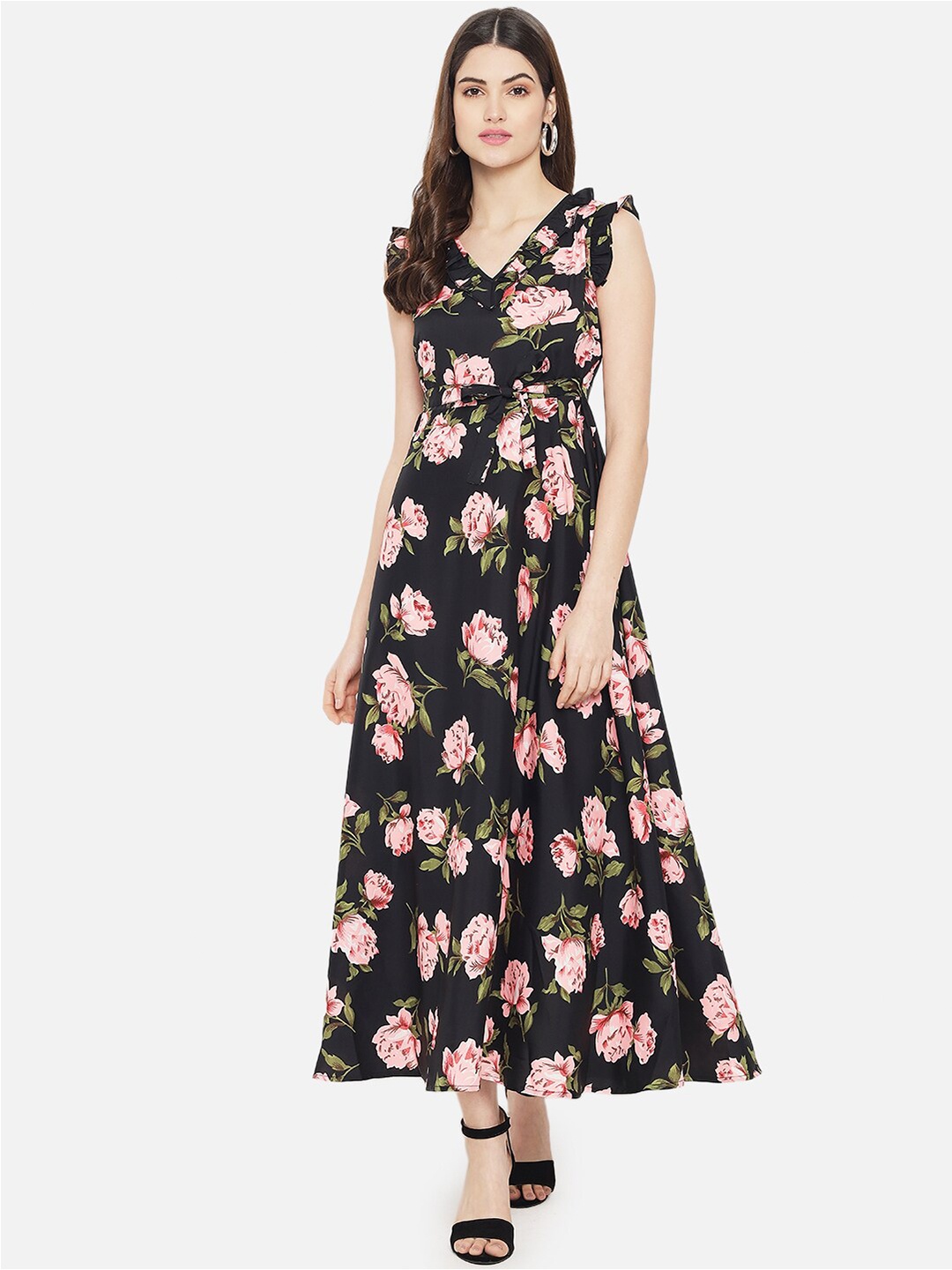 

Yaadleen Black & Coral Floral Maxi Dress