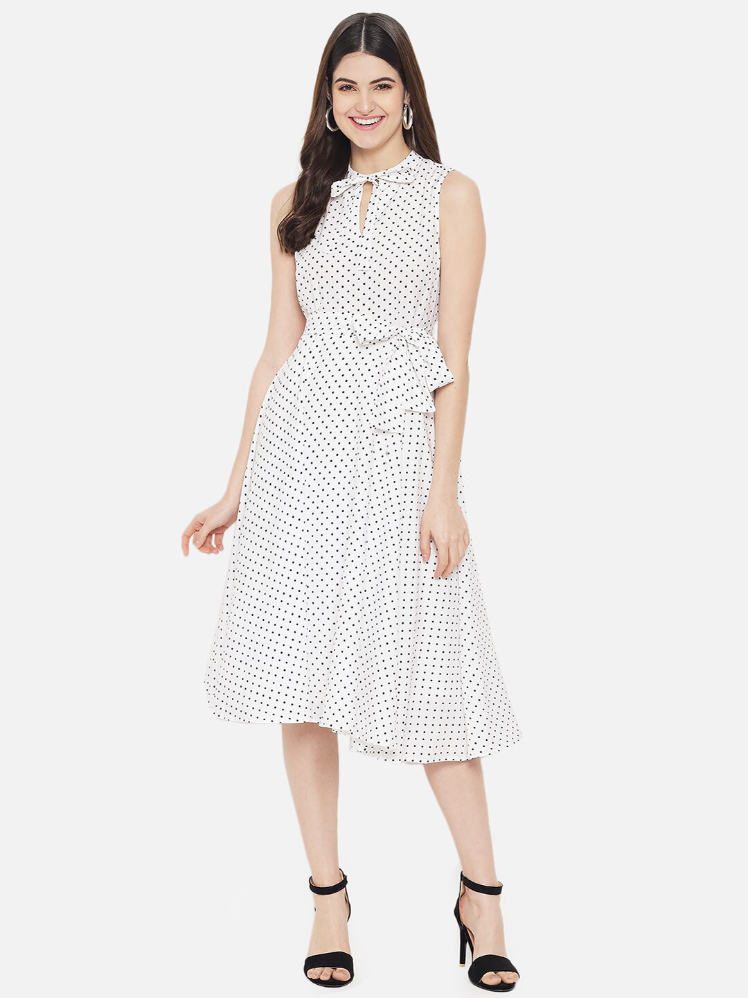 

Yaadleen White Keyhole Neck Crepe Midi Dress