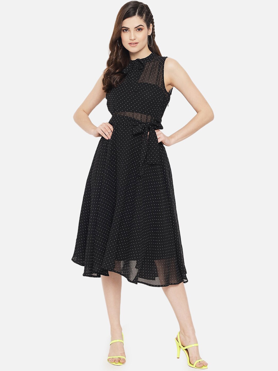 

Yaadleen Women Black Polka Dotted Crepe Midi Dress