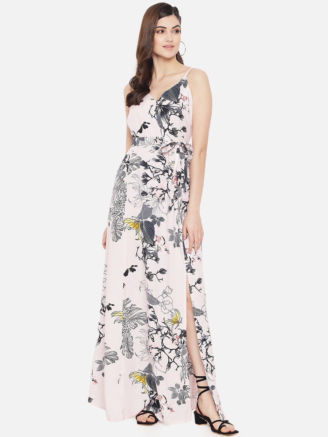 

Yaadleen Peach-Coloured Floral A-Line Maxi Dress
