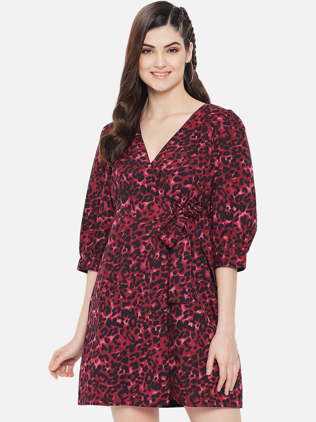 

Yaadleen Burgundy & Black Leopard Printed Dress
