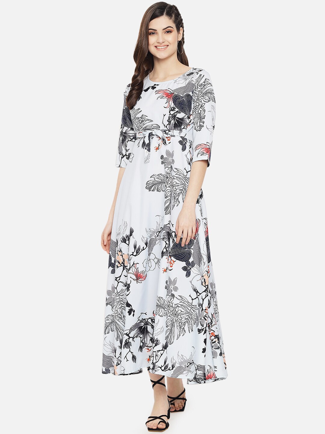 

Yaadleen Women Grey Floral Maxi Dress