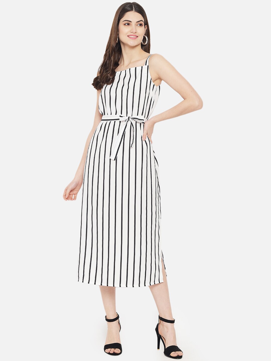 

Yaadleen Women White & Black Striped A-Line Midi Dress