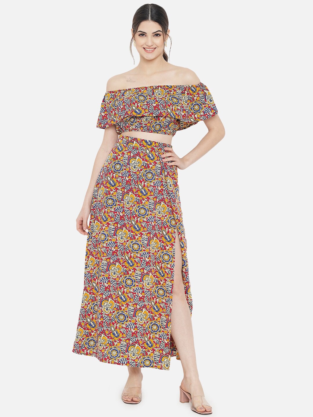 

Yaadleen Women Multicoloured Floral Printed Off-Shoulder Maxi Dress, Multi