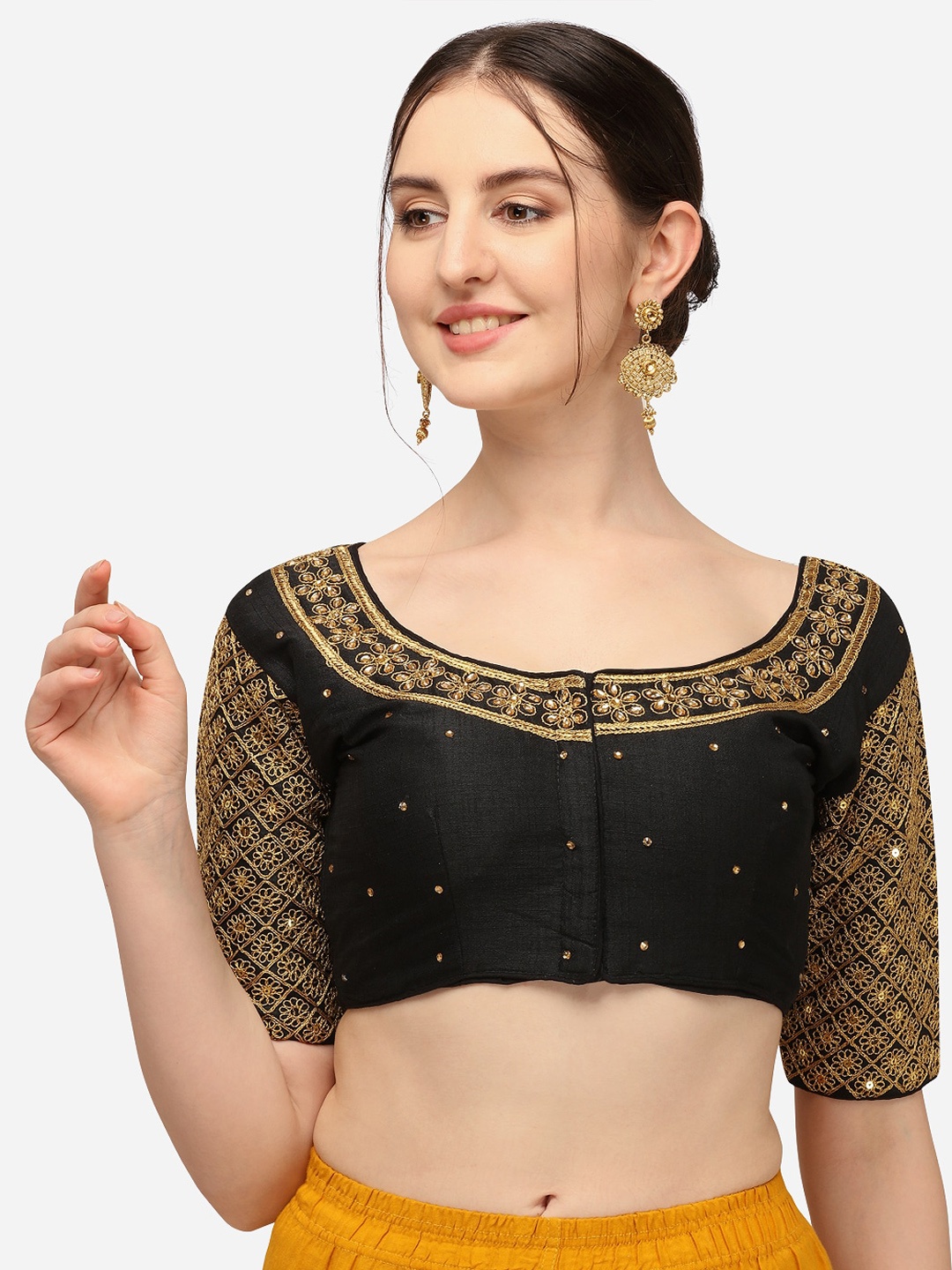 

Mesmore Women Black Embroidered Silk Saree Blouse