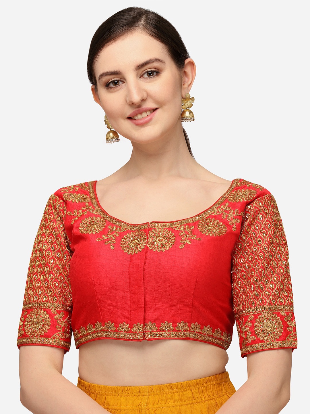 

Mesmore Women Red & Gold-Coloured Embroidered Saree Blouse