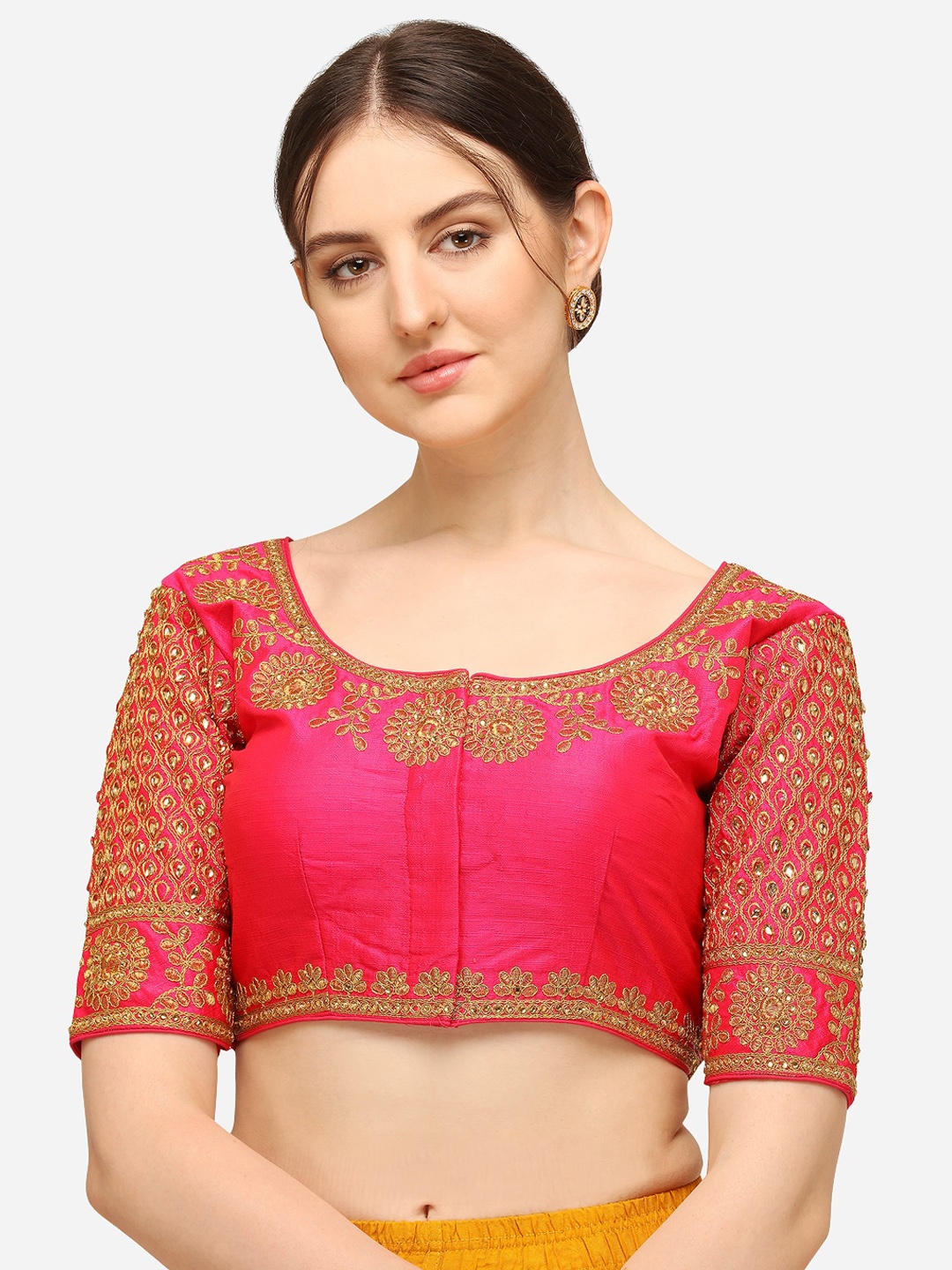 

Mesmore Women Pink Embroidered Readymade Saree Blouse