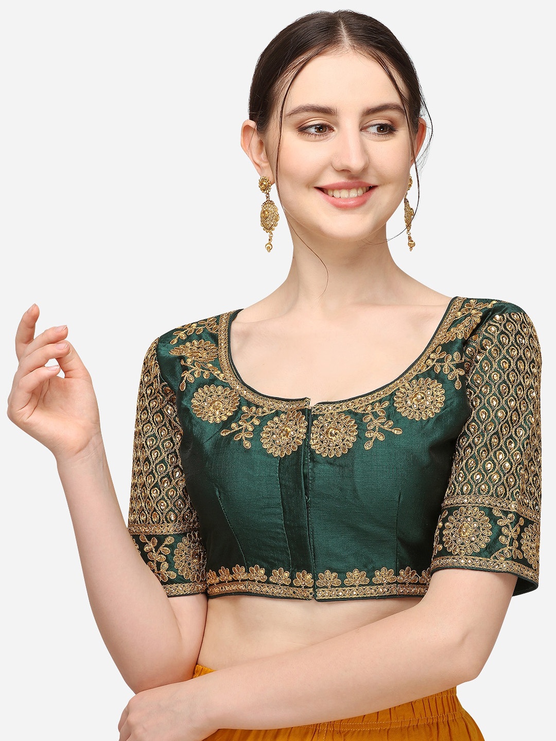 

Mesmore Women Green & Golden Embroidered Saree Blouse