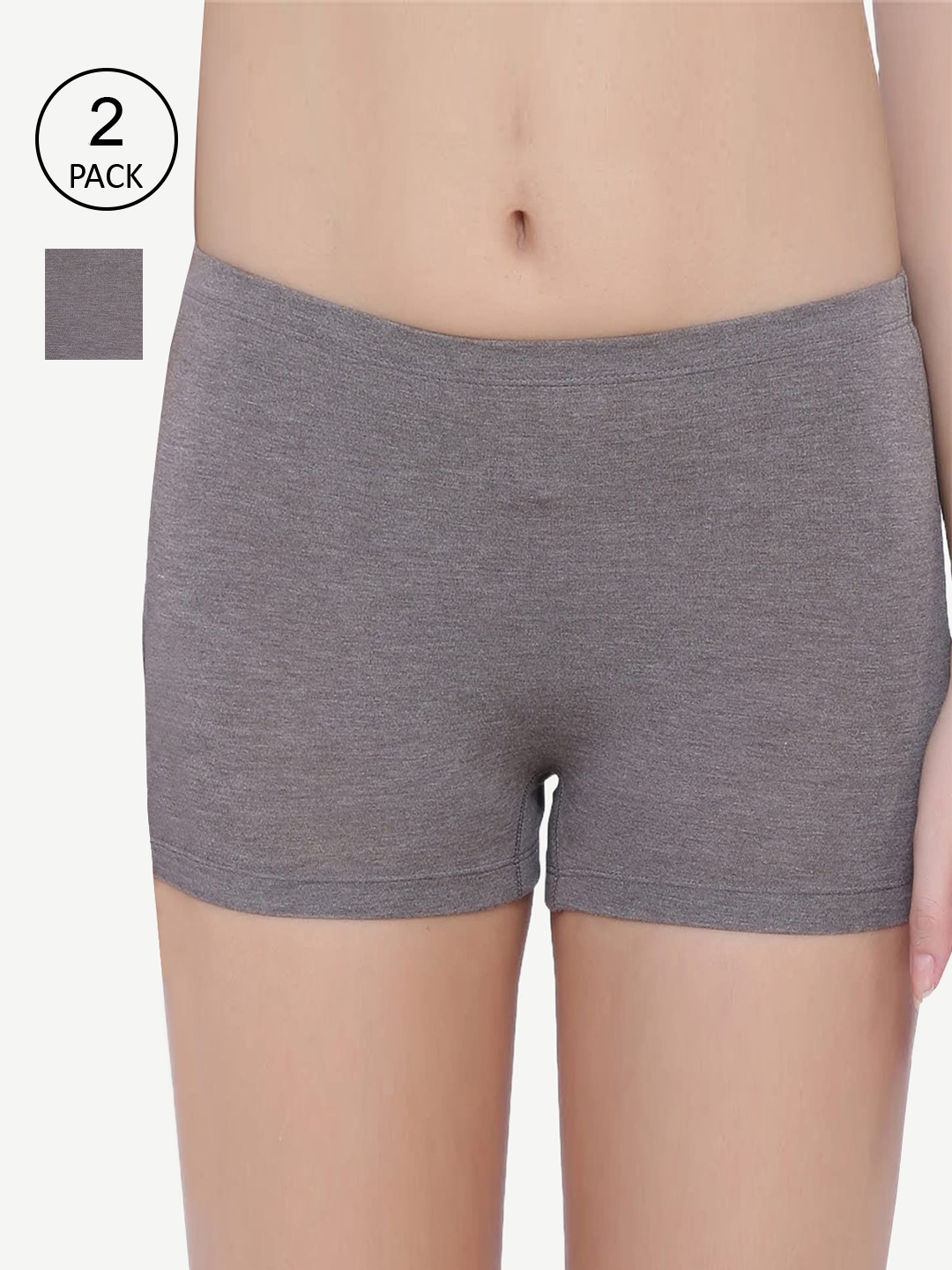 

Laavian Women Pack Of 2 Solid Boy Shorts, Grey