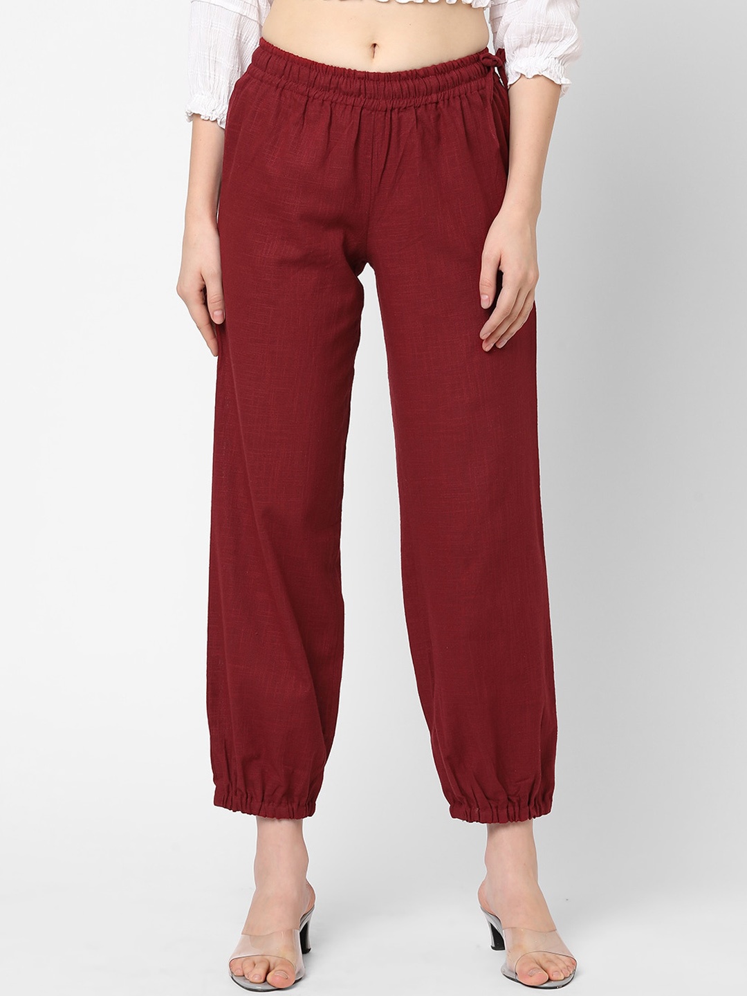 

KAMI KUBI Women Maroon Solid Pure Cotton Loose Fit Harem Pants