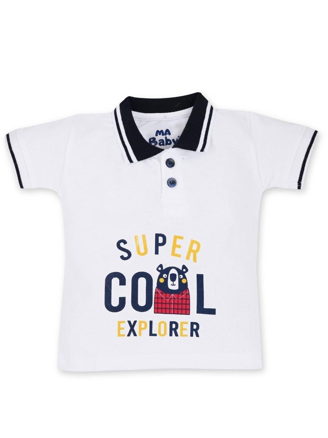 

MA Baby Kids White Typography Printed Polo Collar Cotton T-shirt