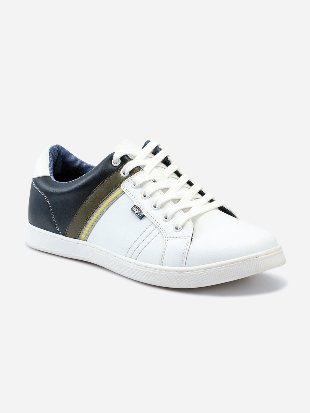 

ID Men White Colourblocked Leather Sneakers