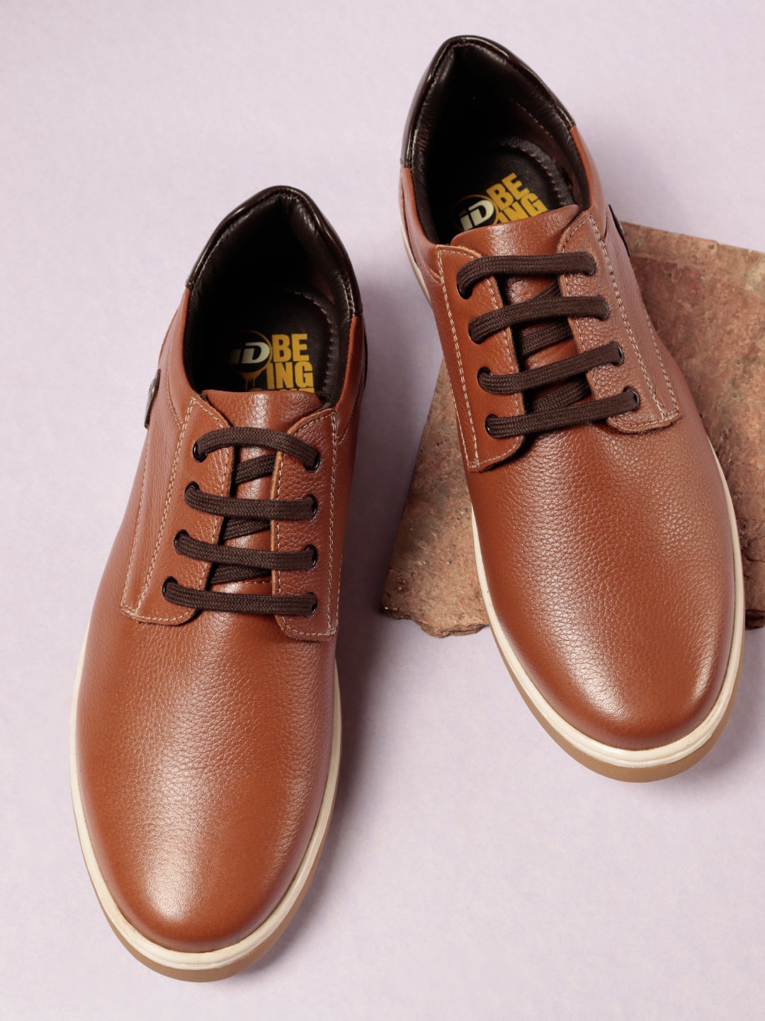 

ID Men Tan Brown Solid Leather Derbys