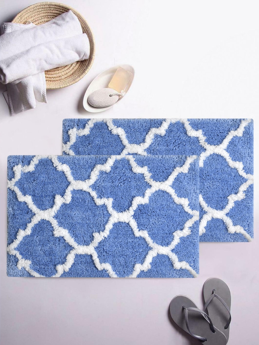 

AEROHAVEN Blue Set Of 2 Printed 1850 GSM Bath Rugs