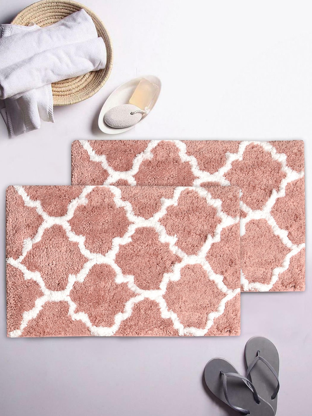 

AEROHAVEN Set Of 2 Printed 1850 GSM Bath Rugs, Peach