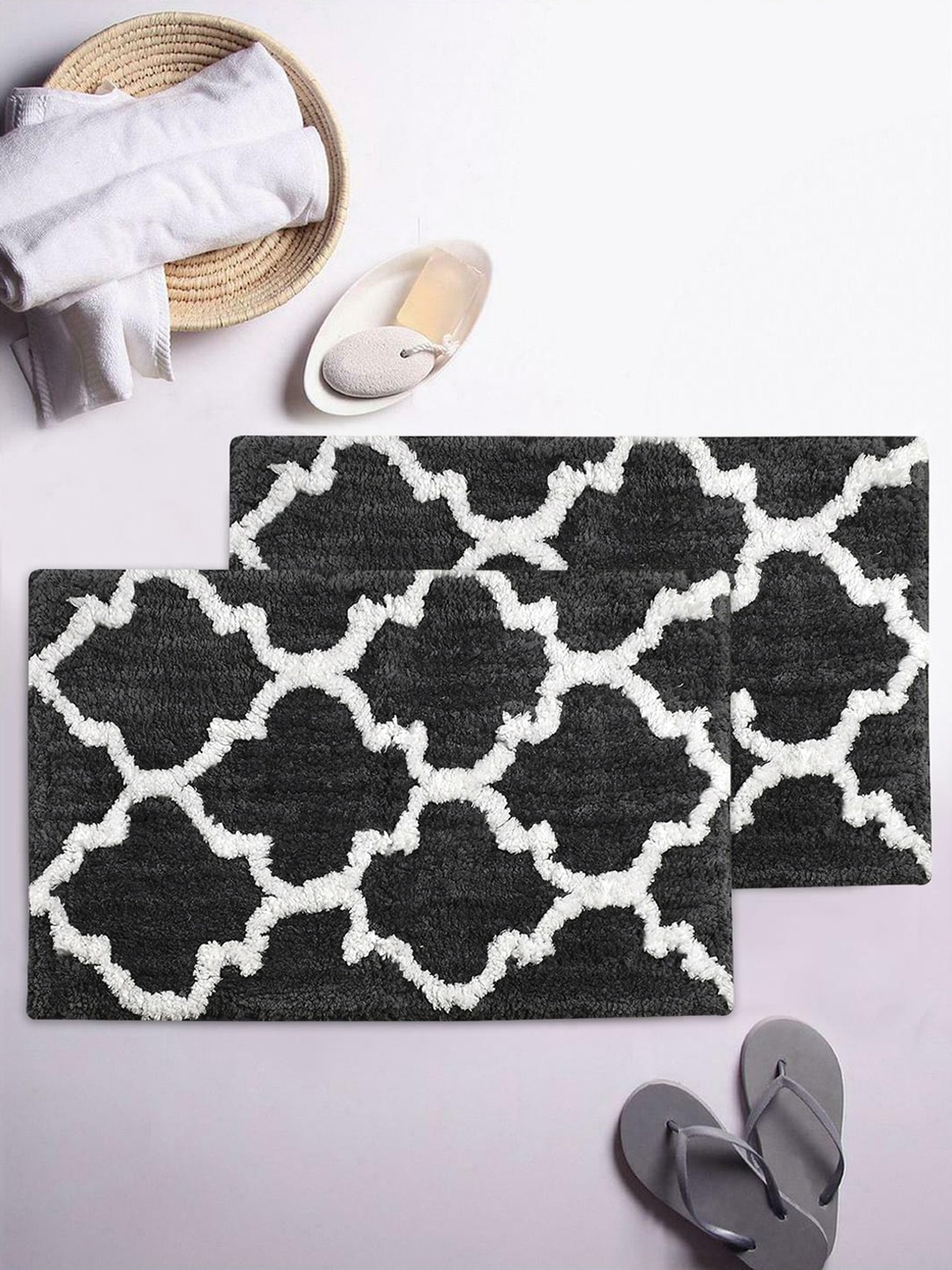 

AEROHAVEN Set Of 2 Grey & White Printed 1850 GSM Bath Rugs